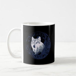 Blue Wolf Yin Yang Mandala Forest Nature Art Desig Coffee Mug