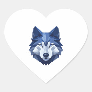 Blue WolfDog 4 Heart Sticker