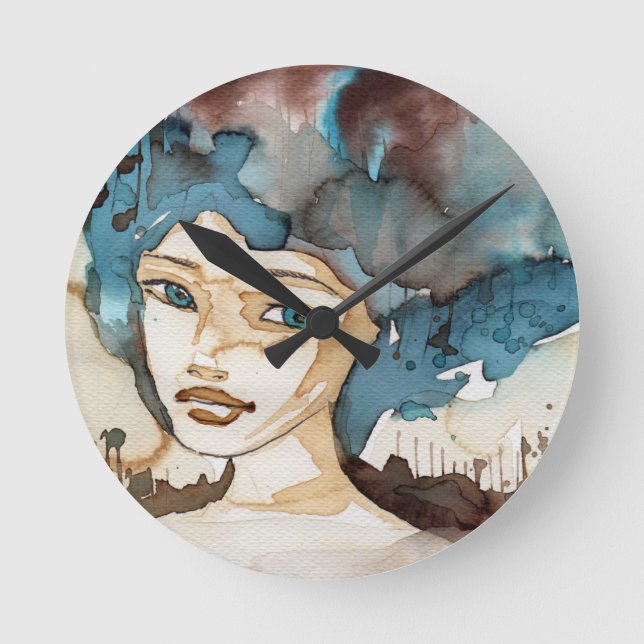 Blue Woman Round Clock (Front)