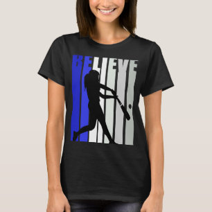 Blue Womens Believe Baseball Inspirational Softbal T-Shirt