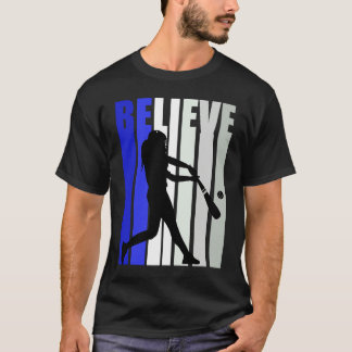 Blue Womens Believe Baseball Inspirational Softbal T-Shirt
