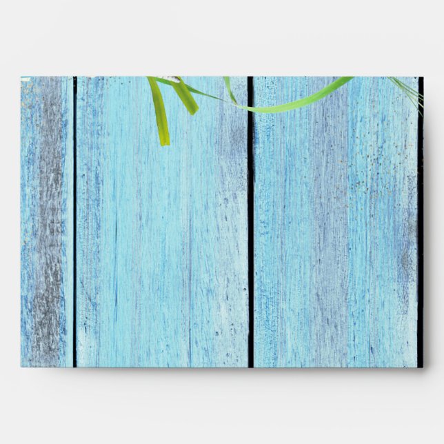 Blue Wood Beach Enveloppes d'invitation tropicale (Devant)