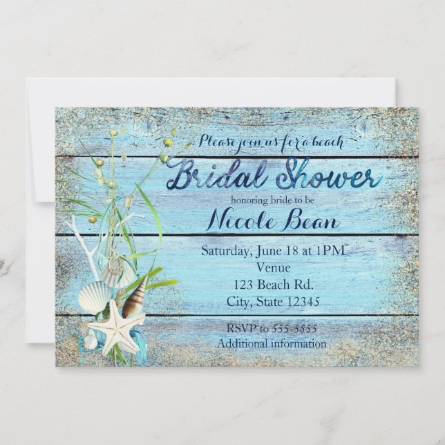 Blue Wood Beach Tropical BRIDAL SHOWER Invitation (Front)