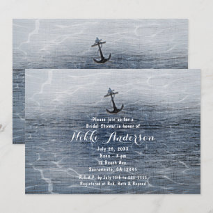 Blue Wood Elegant Nautical Beach Sea Invitations