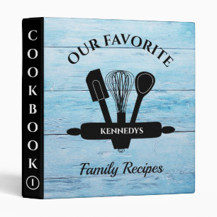 Blue Wood Family Recipe Personalized Cookbook Binder