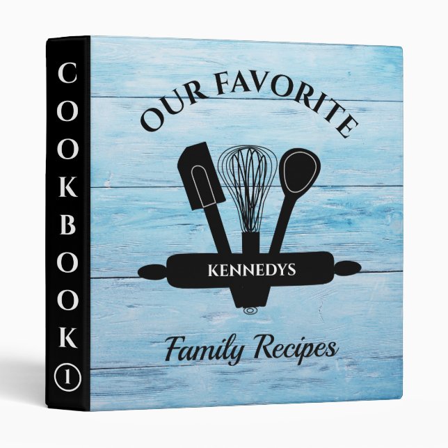 Blue Wood Family Recipe Personalized Cookbook Binder (Front/Spine)