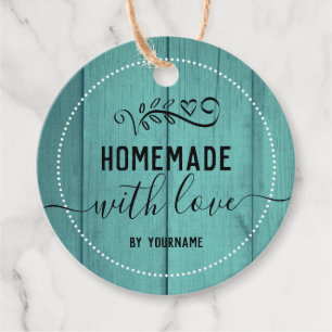 Blue Wood Fancy Script Homemade with love Business Favour Tags