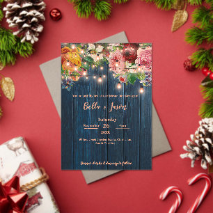 Blue Wood Floral String Lights Rustic Wedding Acrylic Invitations
