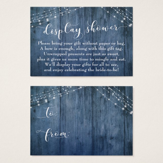 Blue Wood & Lights No Wrap Bridal Shower Card (Front & Back)