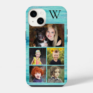 Blue Wood Photo Collage Initial iPhone 14 Case