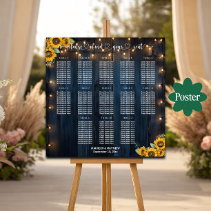 Blue Wood String Lights 13 Tables Wedding Seating Poster