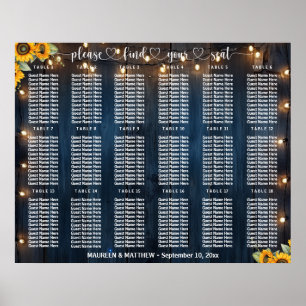 Blue Wood String Lights 18 Tables Wedding Seating Poster