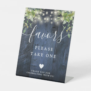 Blue Wood String Lights Greenery Boho Favours Pedestal Sign