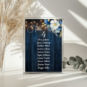 Blue Wood String Lights Guest Names Table Number