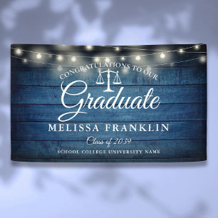 Blue Wood String Lights Law School Graduation Bann Banner