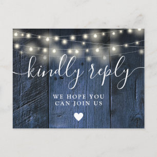 Blue Wood String Lights Song Request RSVP Postcard