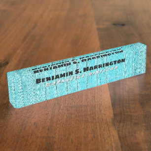 Blue Wood Vertical Slats Office  Nameplate