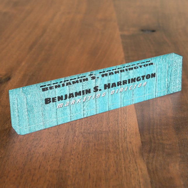 Blue Wood Vertical Slats Office  Nameplate (Side)