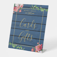 Blue Wood Vintage Roses & Gold Wedding Cards Gifts