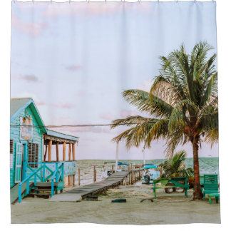 BLUE WOODEN HOUSE NEAR BODY OF WATER
