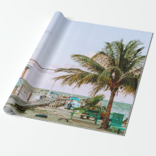BLUE WOODEN HOUSE NEAR BODY OF WATER WRAPPING PAPER