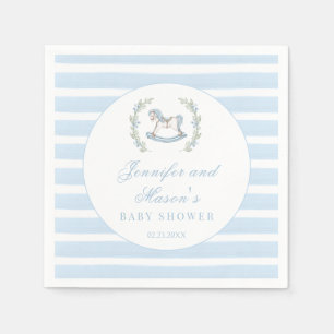 Blue wooden rocking horse boho baby boy shower napkin