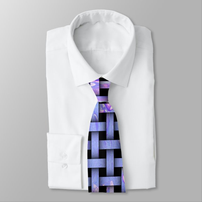 Blue Wooden Weave Pattern Tie (Tied)