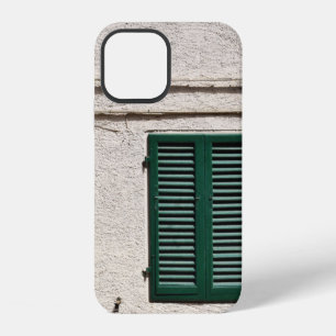 BLUE WOODEN WINDOW ON WHITE CONCRETE WALL iPhone 12 CASE