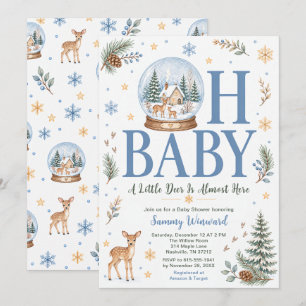 Blue Woodland Deer Christmas Baby Shower Invitation