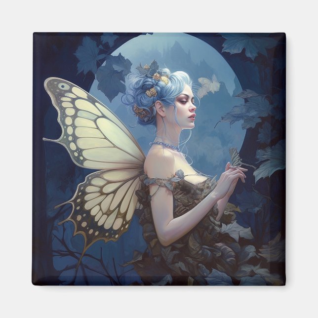 Blue Woodland Fairy Fantasy Art Magnet (Front)