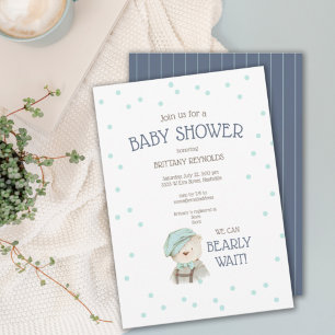 Blue Woodland Forest Bear Baby Shower Invitation