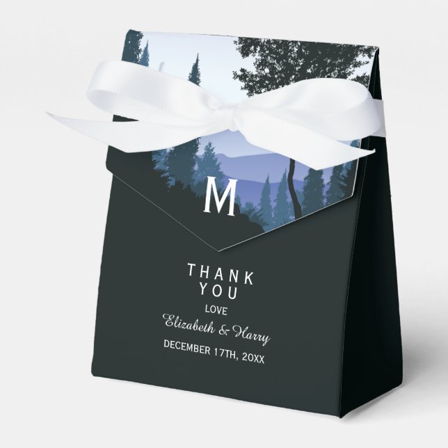 Blue Woodland Forest, Rustic Wedding Favor Box (Front Side)