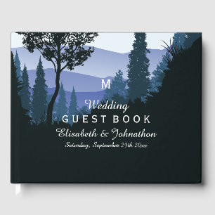 Blue Woodland Forest, Rustic Wedding Guest Book
