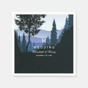 Blue Woodland Forest, Rustic Wedding Napkin