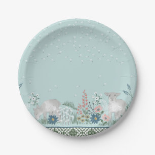 Blue Woodland Lamb Paper Plates 7"