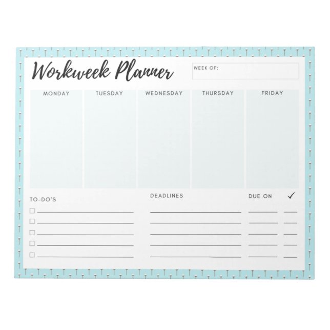 Blue Workweek Planner Notepad (Front)