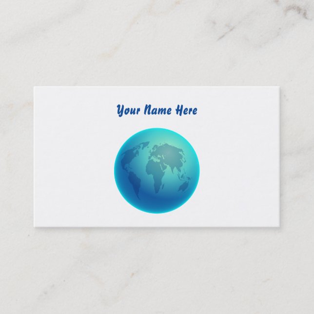 Blue World Globe, Your Name Here Business Card (Front)