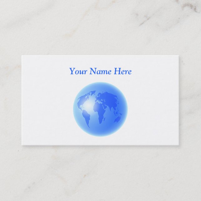 Blue World Globe, Your Name Here Business Card (Front)