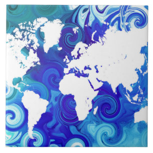 Blue World Map Design 267 Tile
