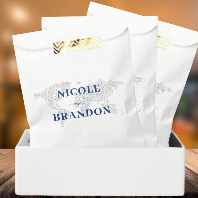 Blue World Map Destination Wedding Favour Bag (Blue World Map Destination Wedding Favor Bag)