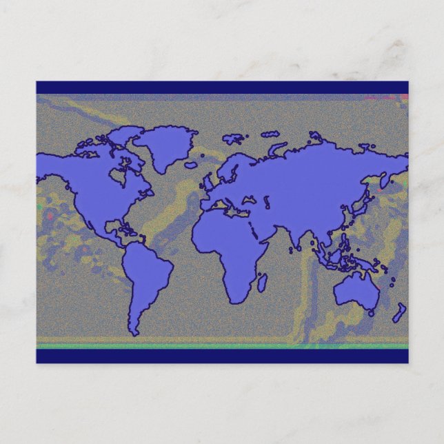 blue world map graphic postcard (Front)