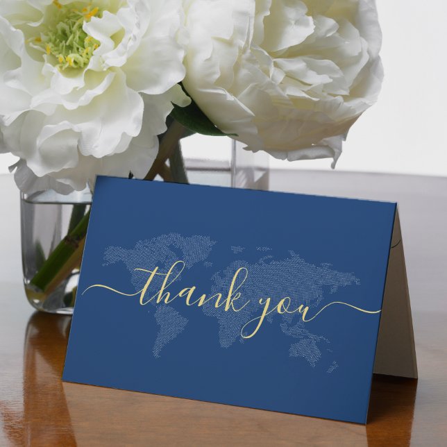 Blue World Map Photo Destination Wedding Thank You (Creator Uploaded)