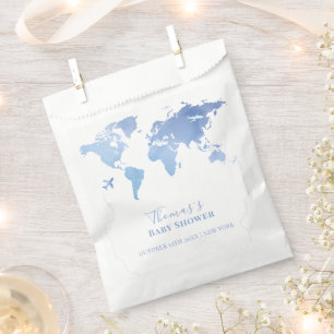 Blue World Map Travel Adventure Baby Shower Favour Bag