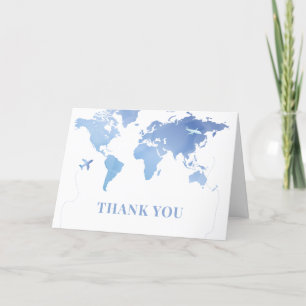 Blue World Map Travel Adventure Baby Shower  Thank You Card