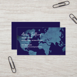  Blue World Map Travel Agent Business Card
