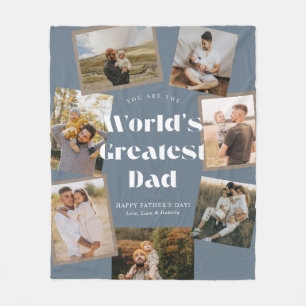 Blue World's Greatest Dad 7 Photo Collage Fleece Blanket