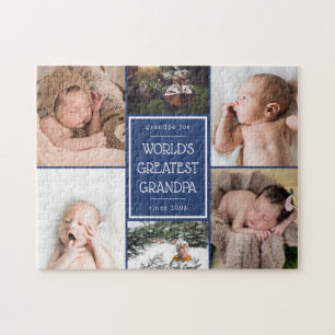 Blue World's Greatest Grandpa Photo Collage Jigsaw Puzzle