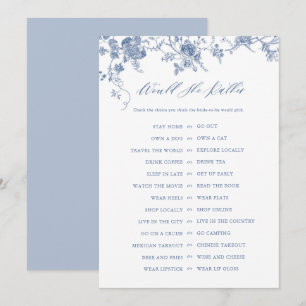 Blue Would She Rather Bridal Shower Game Cards