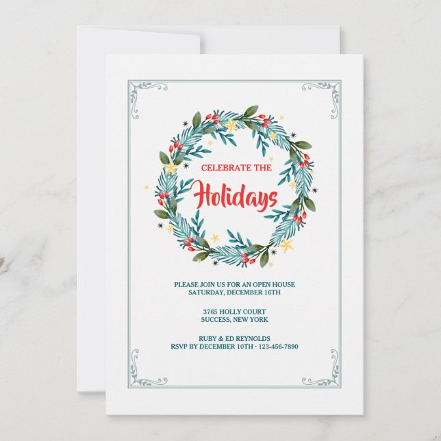 Blue Wreath and Berries Invitation (Front)