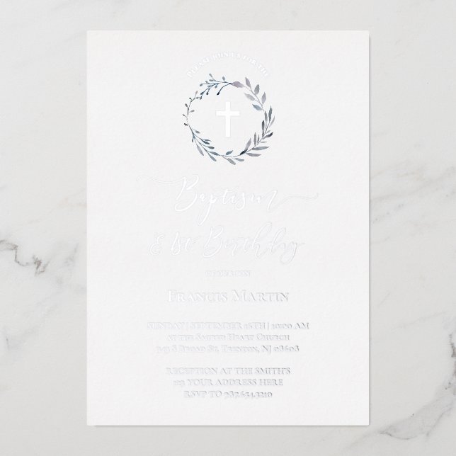  blue wreath Baptism and first Birthday (Front)